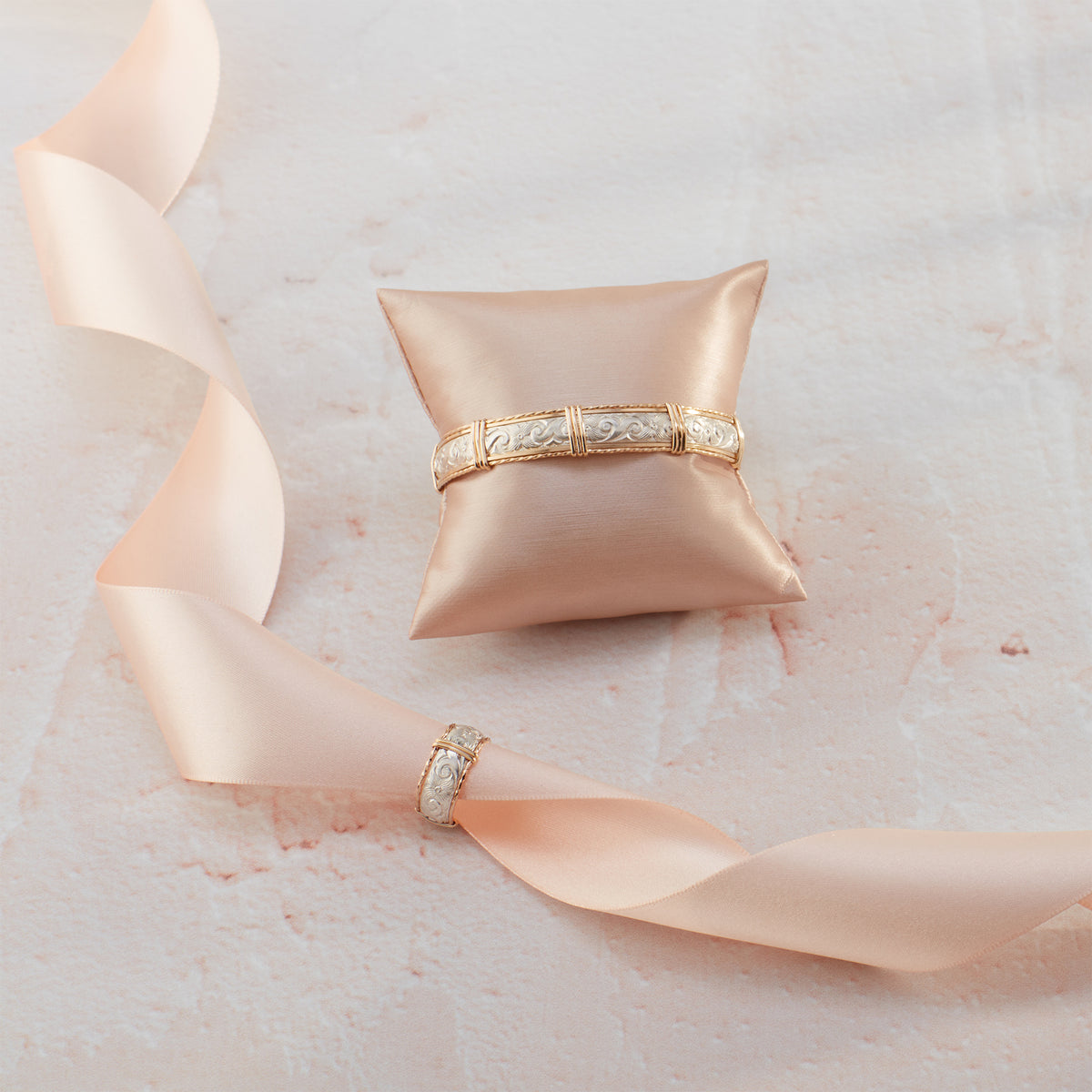 Angelina Bracelet and Ring | Sterling Silver Bar with 14K Gold Artist Wire | Ronaldo Designer Jewelry