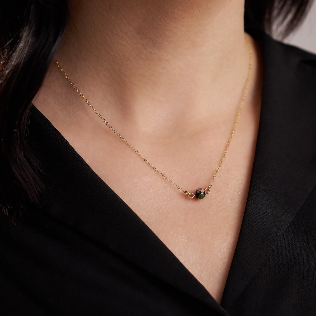 Cloisonne Necklace | 14K Gold Artist Wire | Lifestyle Shot | Ronaldo Designer Jewelry
