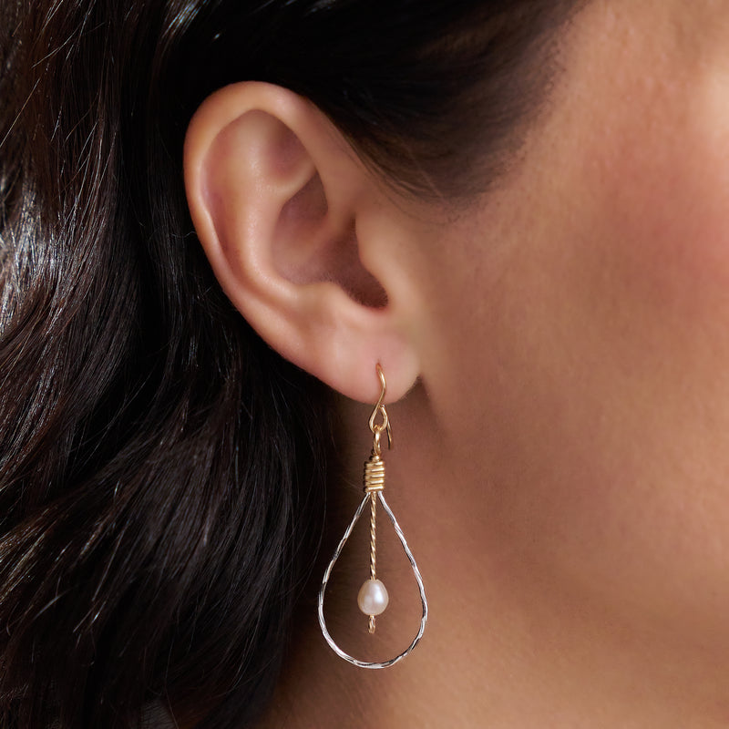 Guardian Angel Earrings | 14K Gold Artist Wire & Mirrored Sterling Silver | Lifestyle Shot | Ronaldo Designer Jewelry
