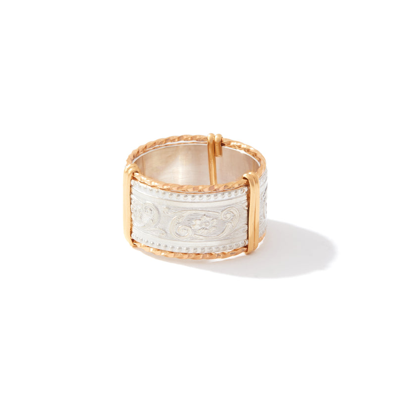 Elizabeth Ring | Sterling Silver Bar with 14K Gold Artist Wire | Ronaldo Designer Jewelry